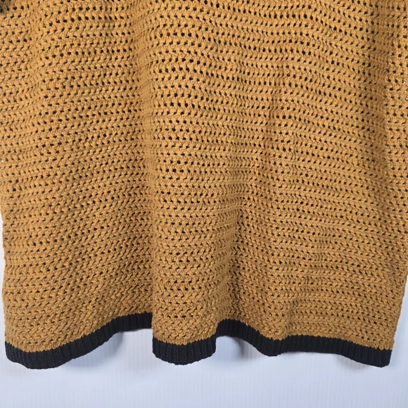 NWT Loft Women's Mustard Crochet Top with Black Trim Size L Ruffled Sleeve - Picture 6 of 11